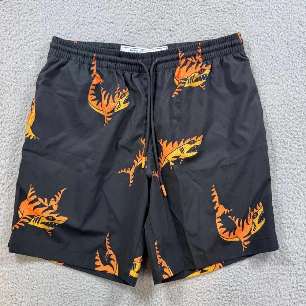 RSVLTS‎ Discovery Shark Week Swim Trunks Men's Small Black Orange Funky